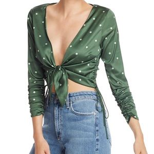 For Love and Lemons Satin Tie Polka Dot Top🫒
